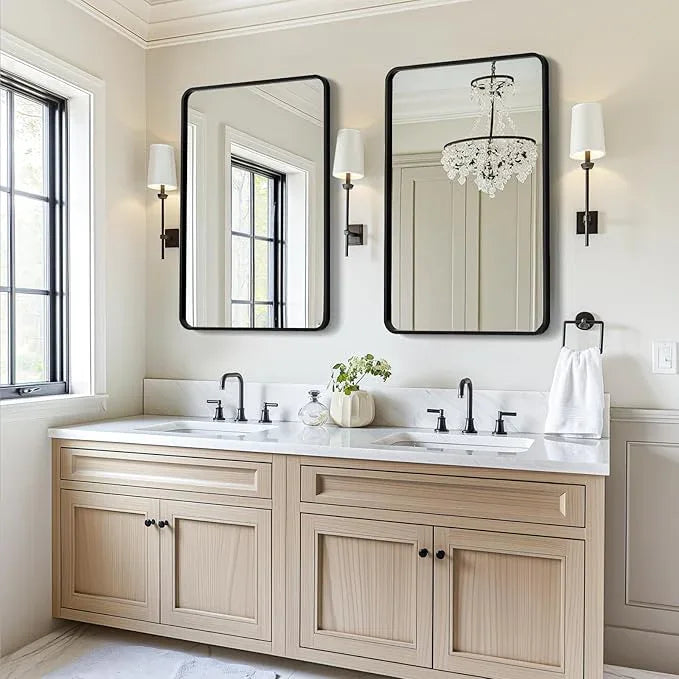 USHOWER 2-Pack Black Bathroom Mirrors for Over Sink 24 x 36 Inch, Metal Frame Rectangle Wall Mirror, Modern Farmhouse Vanity Mirror, Wall Mounted - ModernBath