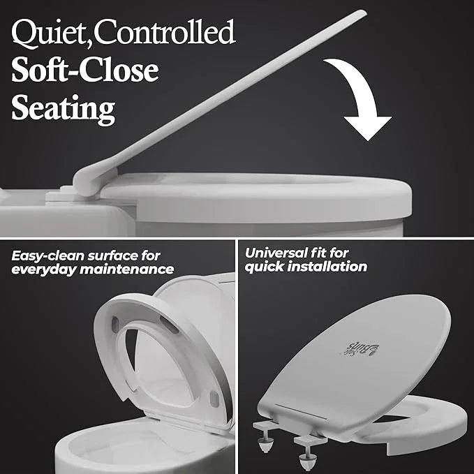 Safe Buns Round Toilet Seat - Patented Dual Lock Rims with Four Slip-Resistant Bumpers - Soft Close Toilet Seat with 100% Polypropylene for Durability - Easy Clean & Universal Fit for all Toilets - ModernBath