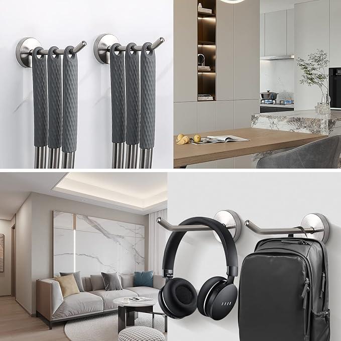 NearMoon Coat Hooks, Wall Mount Hooks for Hanging Hat Hurse Robe, 304 Stainless Steel Heavy Duty Towel Hangers for Bathroom Livingroom Hotel Kitchen Garage, 6 Pack (4 Inch, Brushed Nickel) - ModernBath