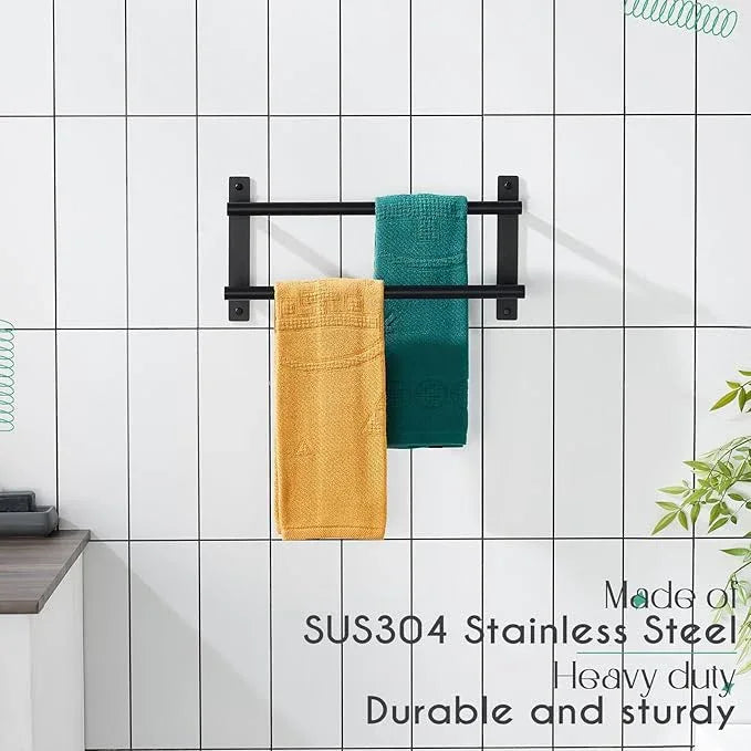 KOKOSIRI 16 Inch Double Towel Bar Bath Towel Racks Bathroom Towel Holder Towel Storage Towel Shelf Wall Mounted Stainless Steel Matte Black B5010BK-L16 - ModernBath