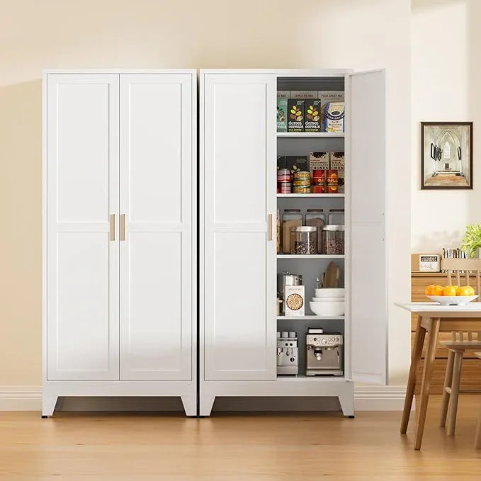 71” Tall Pantry Storage Cabinet, Kitchen Cabinets, Metal Cupboard with 4 Adjustable Shelves for Dining Room, Bathroom, Living Room - ModernBath