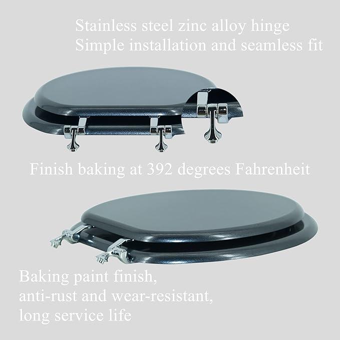 BLOFDE Elongated Toilet Seat Wood Toilet Seat Prevent Shifting with Zinc Alloy Hinges American Standard Size Toilet Seat Easy to Install also Easy to Clean(Elongated,Navy Black Blue) - ModernBath