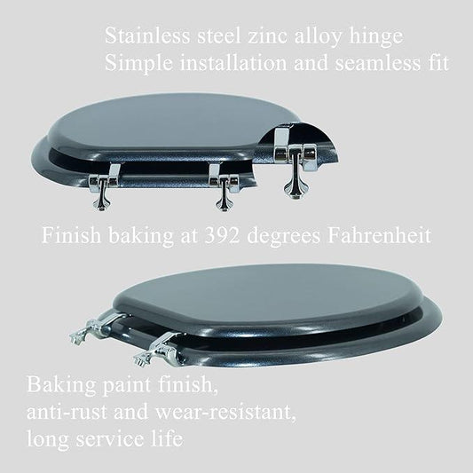BLOFDE Elongated Toilet Seat Wood Toilet Seat Prevent Shifting with Zinc Alloy Hinges American Standard Size Toilet Seat Easy to Install also Easy to Clean(Elongated,Navy Black Blue) - ModernBath