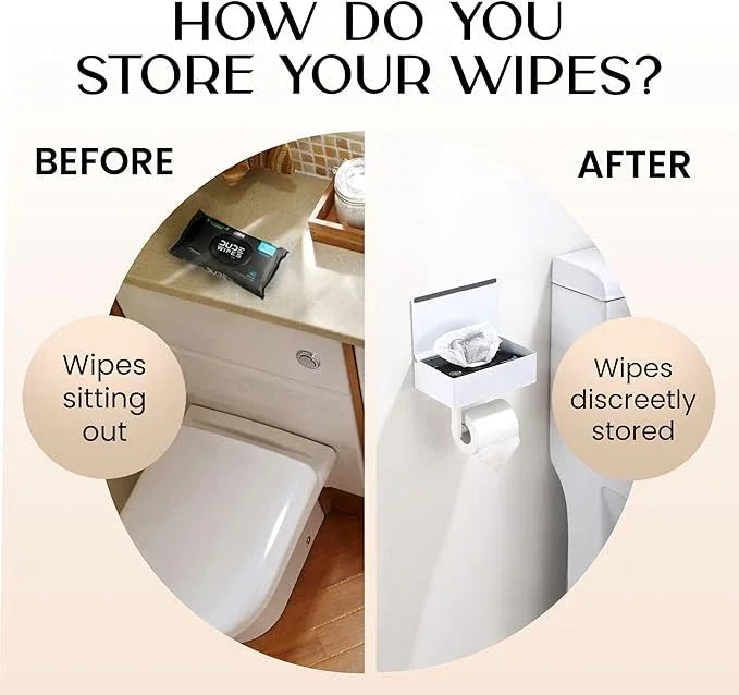 Day Moon™ White Toilet Paper Holder with Shelf - Wipe Holder for Bathroom, Flushable Wipes Dispenser, Toilet Paper and Wipes Holder - ModernBath