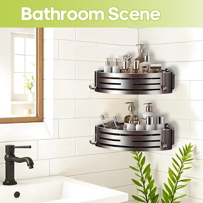 Corner Shower Caddy Suction Cup,Shower Shelves with Hooks,No Drilling Powerful Suction Bathroom Organizers and Storage,Removable Waterproof Rustproof Shower Bathroom Accessories Decor(Grey 2Pack) - ModernBath