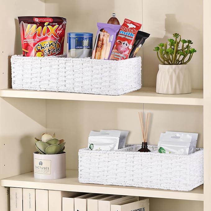 Vagusicc 3 Section Wicker Storage Basket, White Wicker Baskets for Storage, Toilet Tank Basket, Small Baskets for Organizing for Shelves, 2-Pack - ModernBath