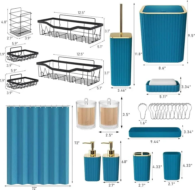 XLHOMO 28PC Bathroom Accessories Set - Gorgeous Teal Bathroom Set with Shower Caddy and Shower Curtain, Bathroom Accessory Set, Soap Dish & Trash Can - ModernBath