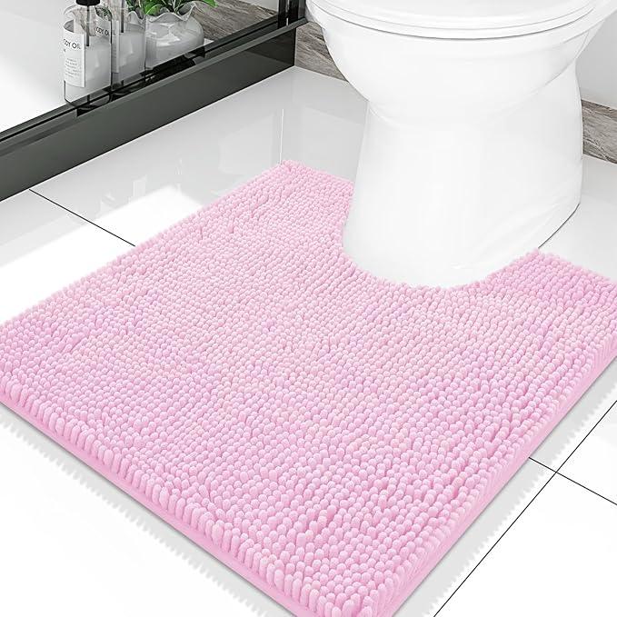 Smiry Luxury Chenille Toilet Rugs U-Shaped 20x20, Soft Absorbent Non-Slip Contour Bathroom Rugs for Toilet, Machine Washable Contoured Bath Mats, Pink - ModernBath