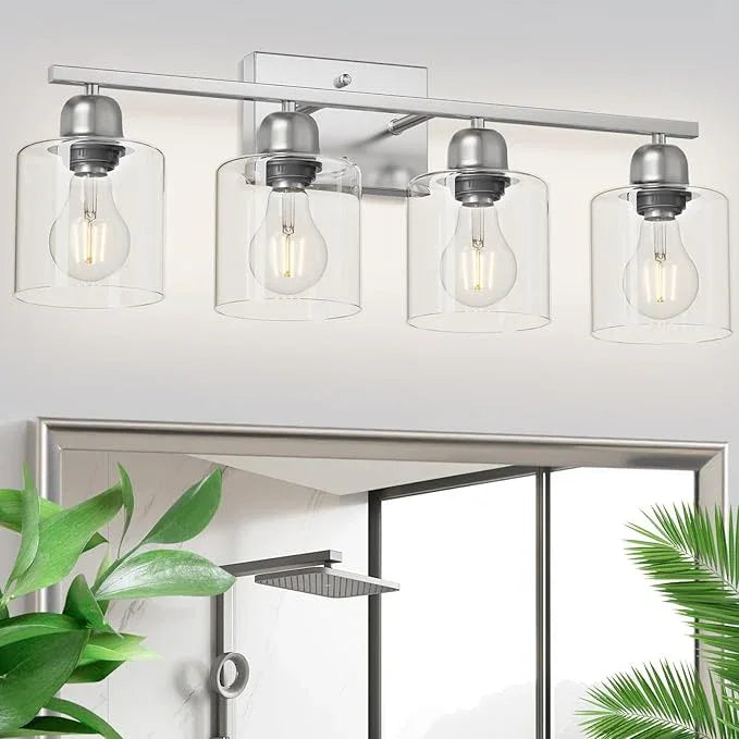 FAISHILAN Modern Brushed Nickel 4 Light Bathroom Light Fixtures, 24 inch Vanity Lights for Bathroom with Clear Glass, Vanity Lights for Mirror Kitchen Living Room Hallway Cabinet Porch - ModernBath