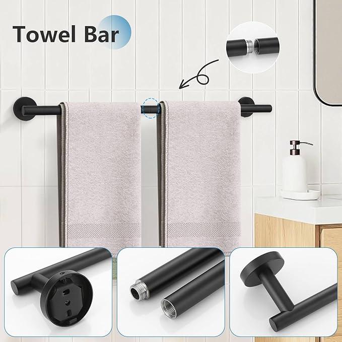 TNOMS 5 Pieces Towel Bar Set Matte Black Bathroom Hardware Accessories Set Stainless Steel Towel Racks Set for Bathroom,Wall Mounted 23.6 Inch Bathroom Hardware Set - ModernBath