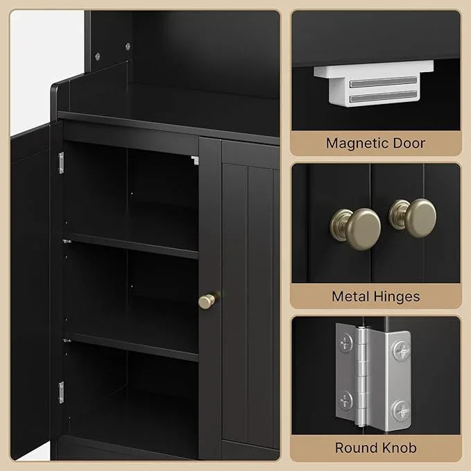 Gizoon Small Bathroom Storage Cabinet, Freestanding Organizer with 2 Doors, 2 Adjustable Shelves, 40" H Floor Pantry Cabinet for Dining Room, Kitchen, Living Room, Hallway, Black - ModernBath