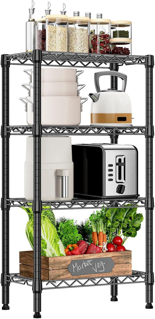 1000 lbs 4 Tier Shelf Metal Storage Shelves Wire Rack Closet Organizers with PP Board for Garage Kitchen Bathroom Laundry Black 11.8" D x 21.7" W x 39.5" H - ModernBath