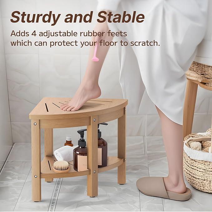 ACUEL Shower Stool for Inside Shower, Corner Shower Stool, Shower Bench Seat with Storage Shelf for Shaving Legs Plastic Spa Bath Step Foot Rest for Bathroom Small Place - ModernBath