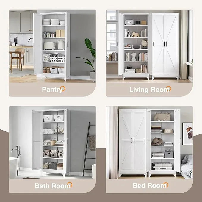 Yizosh Metal Storage Cabinet with Doors and 4 Adjustable Shelves - 75" White Kitchen Pantry Storage,4-Tier Tall Steel Cabinet Locker for Kitchen,Living Room,Dining Room - ModernBath