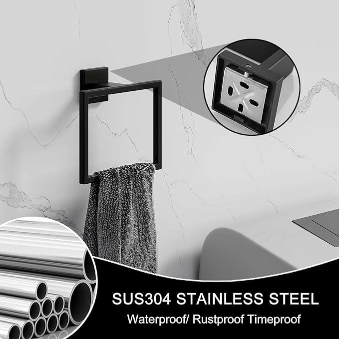 Matte Towel Ring - Modern Hand Towel Holder for Bathroom - SUS304 Stainless Steel Bathroom Towel Ring Wall Mounted - Bathroom Towel Rack - Black Towel Hanger - ModernBath