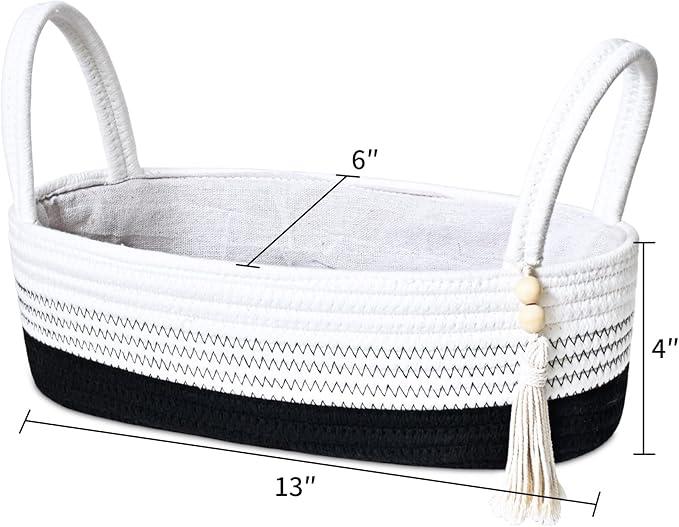 ABenkle Small Storage Basket for Toilet Tank Top - Jute Rope Woven Organizer with Handle, Boho Countertop Bathroom Decor, Toilet Paper Holder, 13x6x4 Inch - ModernBath