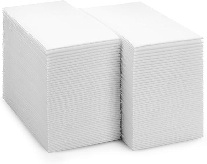 100-Pack BloominGoods Disposable Bathroom Napkins | Linen-Feel Guest Towels | Cloth-Like Hand Tissue Paper, White, 12" x 17" (Made In USA) - ModernBath