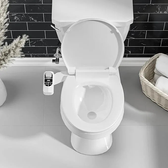 SAMODRA Non-Electric Bidet - Self Cleaning Dual Nozzle (Frontal and Rear Wash) Fresh Water Bidet Toilet Seat Attachment with Independent Adjustable Water Pressure (Classic Black/Silver) - ModernBath