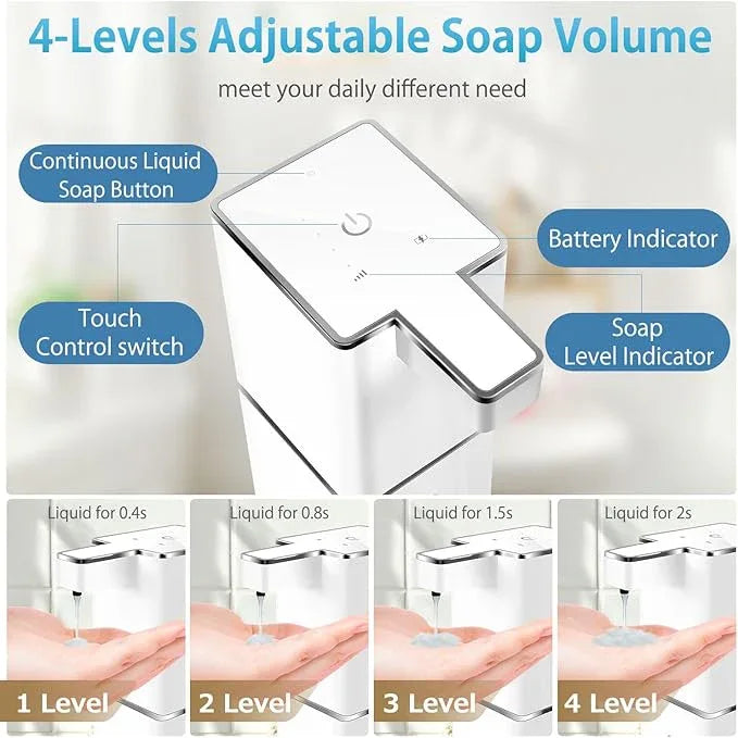 JEMISUN Automatic Liquid Soap Dispenser Touchless Soap Dispenser 380ml/12.8oz Rechargeable, Wall Mounted,4 Levels Adjustable Auto Soap Pump for Bathroom Kitchen Dish Soap - ModernBath