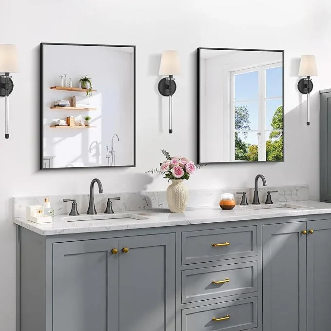 COFENY Black Bathroom Mirror for Wall, 18x24 Inch Rectangle Mirror with Metal Frame, Modern Vanity Mirrors for Bathroom Living Room, Entryway Hangs Horizontal or Vertical - ModernBath