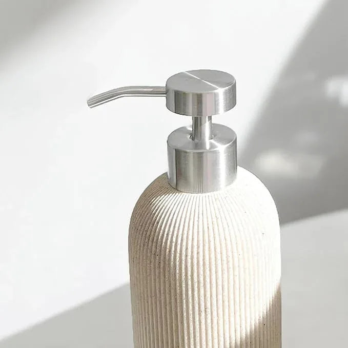 Lunestella Elegant Boho Beige Hand Soap Dispenser with Stainless Steel Pump, for Bathroom and Kitchen, Rust Proof, 7oz - ModernBath