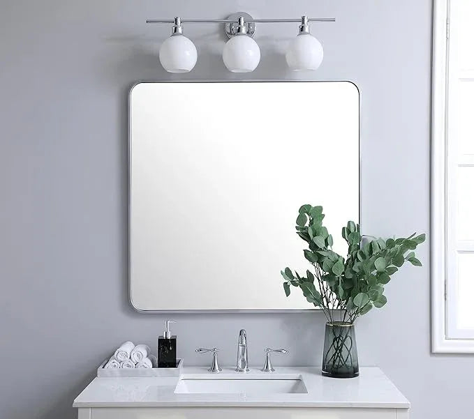 ARS Concepts Aura, Soft Corner Metal Rectangular Mirror 36X36 Inch in, Modern, Silver - ModernBath