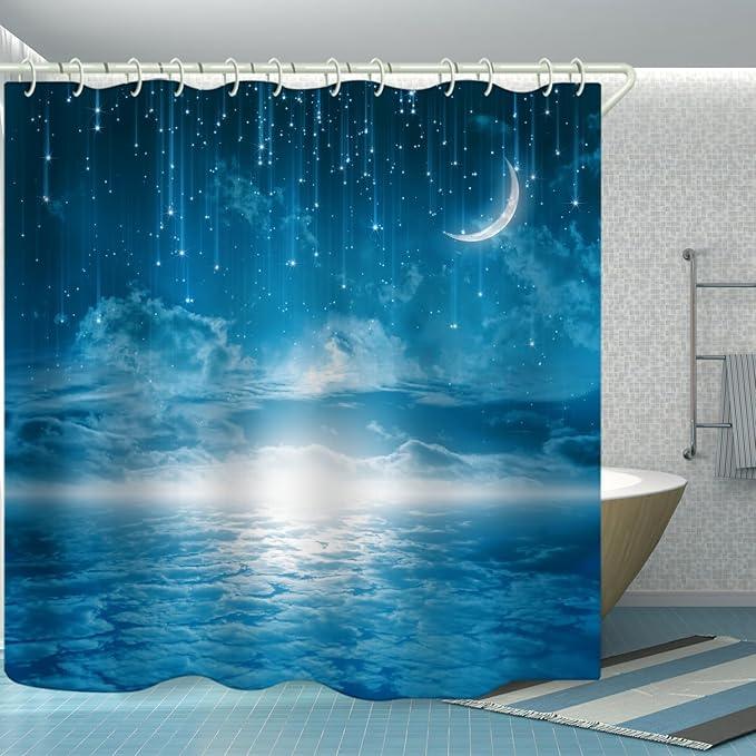 LYFANS Bathroom Features Blue Starry Sky 3D Shower Curtain, Luxurious Bathtub Waterproof Shower Curtains, Bright Fabric Shower Curtains, Size (72x79 inches) - ModernBath