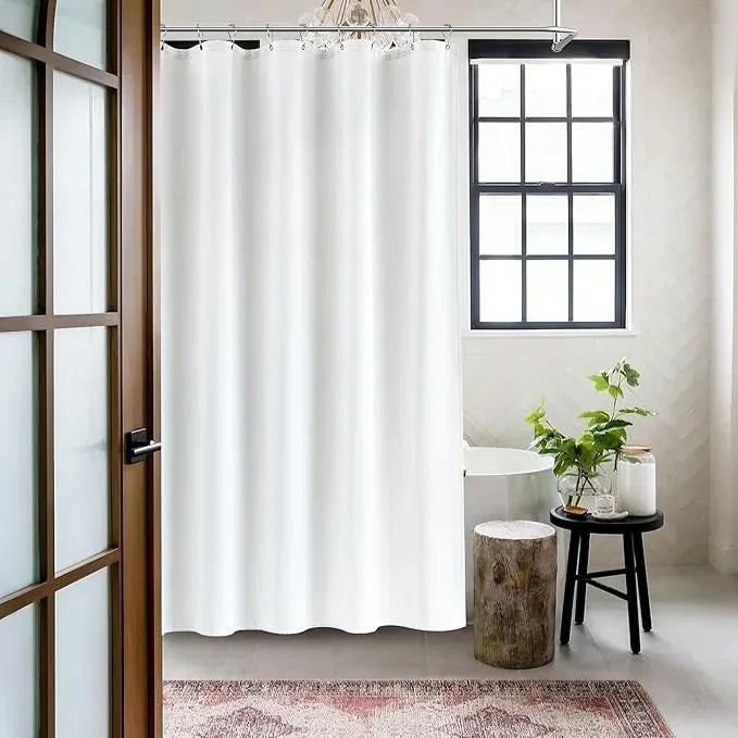 Jowels White Linen Shower Curtain, Boho Farmhouse Shower Curtain Set for Bathroom, 200GSM Luxury Weighted Water Resistant Fabric Textured Shower Curtains with 12 Metal Hooks, 72Wx78H - ModernBath