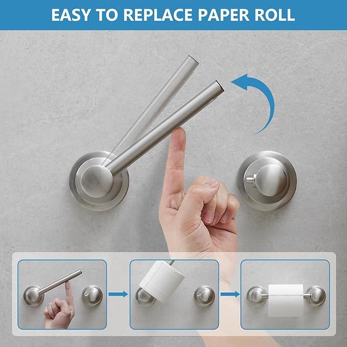 RUMOSE Toilet Paper Roll Holder Bathroom Flexible Pivoting Tissue Handle on Wall Mounted Brushed Nickel Rustproof Toilet Tissue Roll Holder,Stainless Steel - ModernBath