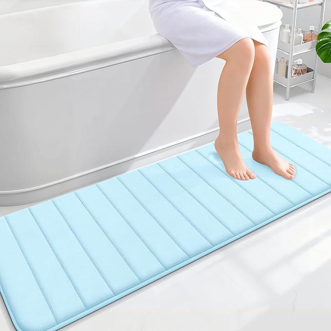 OLANLY Memory Foam Long Bathroom Rugs Runner 59x20, Super Soft Absorbent Bath Mat, Quick Dry, Machine Washable Shower Floor Rugs, Bathmat Carpet, Bathroom Home Decor Accessories, Sky Blue - ModernBath
