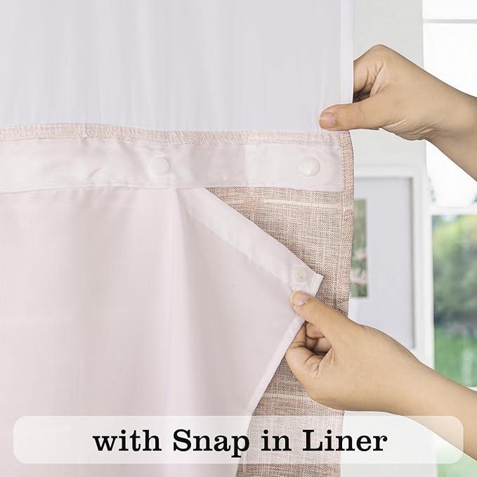 River Dream Farmhouse Pink Shower Curtain with Snap-in Liner, No Hooks Shower Curtain Set, with Tassels for Bathroom Decor,Shower Curtain and Liner with Sheer Window 71x74 Inch - ModernBath