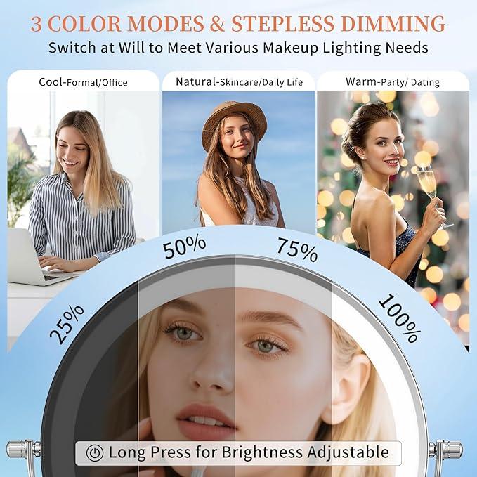 FUNTOUCH 9" 30X/1X Wall Mounted Lighted Makeup Mirror, 5000mAh Rechargeable Double Sided Magnifying Bathroom Mirror, 3 Color Modes Touch Dimmable Extended Arm 360 Rotation with Adapter,Chrome - ModernBath