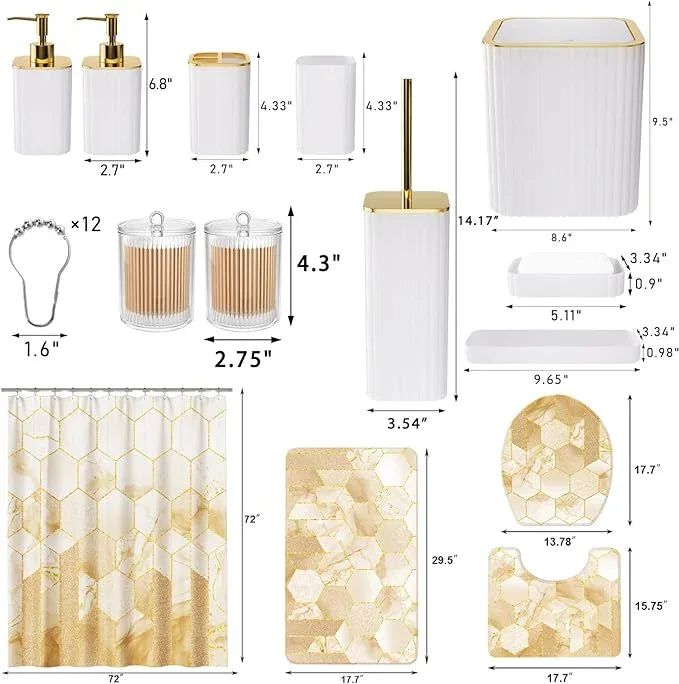 XLHOMO Bathroom Set - 26PC Bathroom Set with Shower Curtain and Rugs, Bathroom Accessory Set, White Bathroom Accessories Set, Trash Can & Soap Dispenser - ModernBath