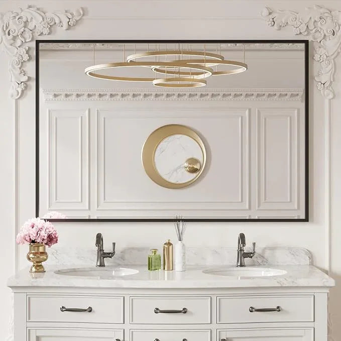 LOAAO 60"X40" Black Rectangle Bathroom Mirror Wall, Matte Black Aluminum Alloy Frame, Tempered Glass, Hangs Vertically or Horizontally, Easy to Install - ModernBath