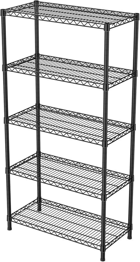 5 Tier Heavy Duty Adjustable Storage Shelf Organizer Storage Metal Shelves Garage Wire Shelving Unit Pantry Rack 18" D x 36" W x 71.25" H,Black - ModernBath