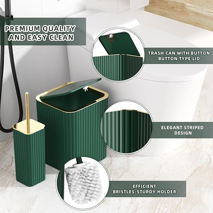 XLHOMO Bathroom Accessory Set - 25PC Green Bathroom Sets, Bathroom Set with Shower Curtain and Rugs, Dark Green Shower Curtain Set, Trash Can, Qtip Holder Dispenser & Soap Dispenser - ModernBath