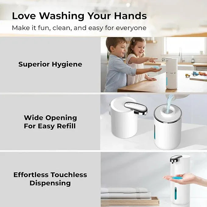 Heione Automatic Touchless Liquid Soap Dispenser, White, 12.8 oz, USB-C Rechargeable, IPX5 Waterproof for Bathroom, Shower & Kitchen (Shampoo/Gel/Dish Soap), Wall Mount or Countertop (White (Liquid)) - ModernBath