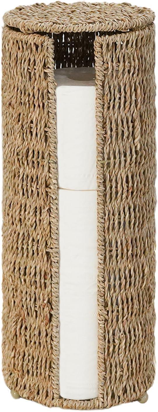 PINXIURY Seagrass Toilet Paper Holder with Storage, 3 Rolls of Wicker Toilet Paper Holder for Bathroom and Under Sink, Handmade Woven Toilet Paper Rolls Holder Stand - ModernBath