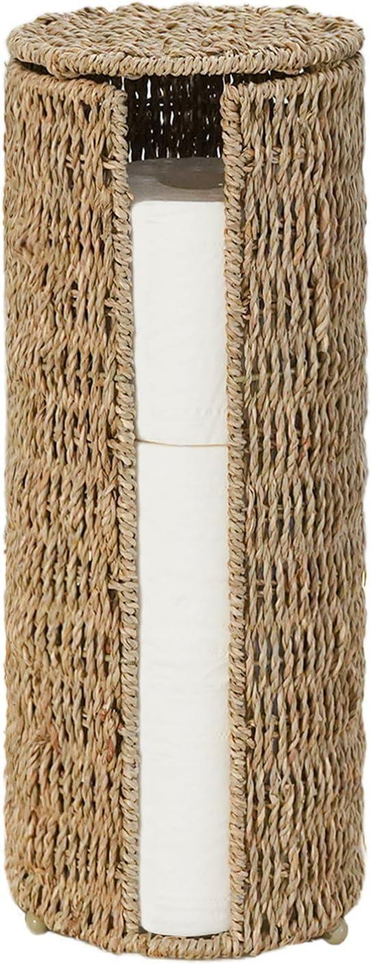 PINXIURY Seagrass Toilet Paper Holder with Storage, 3 Rolls of Wicker Toilet Paper Holder for Bathroom and Under Sink, Handmade Woven Toilet Paper Rolls Holder Stand - ModernBath