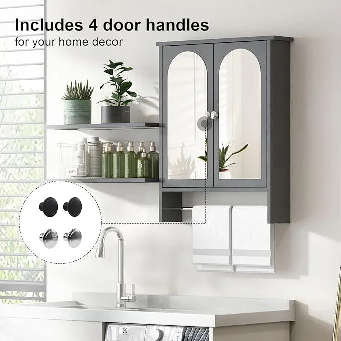 Bathroom Medicine Cabinet Mirror,Arched Bathroom Cabinet with Mirror,Surface Mount Medicine Cabinet Wall Mounted,Mirrored Medicine Cabinets with Towel Bar,Black Wall Cabinet 22x28 - ModernBath