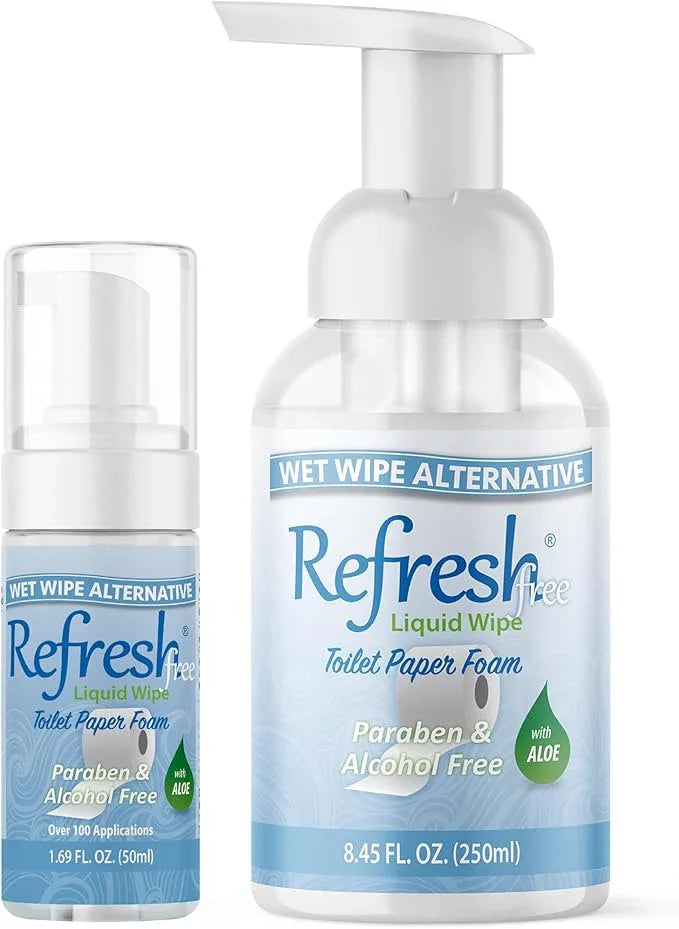 Refresh Liquid Wipe Free - Toilet Paper Foam for Sensitive Skin - Flushable Wet Wipe Alternative - Cleanses & Soothes with Witch Hazel & Aloe - Alcohol & Paraben Free, 250ml & 50ml (10.14 oz) (Combo) - ModernBath