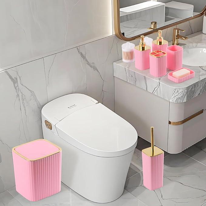XLHOMO 26PC Bathroom Accessories Set - Gorgeous Pink Bathroom Set, Bathroom Accessory Set, Pink Shower Curtain Set with Bathtub Mats for Shower Tub - ModernBath