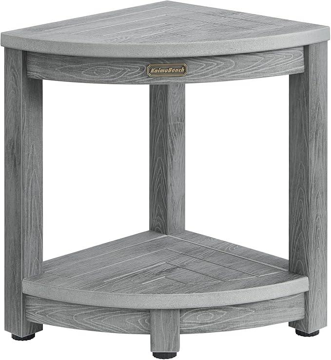 Waterproof Shower Bench for Inside Shower, Gray HDPS Corner Shower Stool for Shaving Legs, Poly Lumber Shower Foot Seat, Plastic Bathroom Shower Bench Seat with Storage Shelf, Non-Slip/No-Maintenance - ModernBath