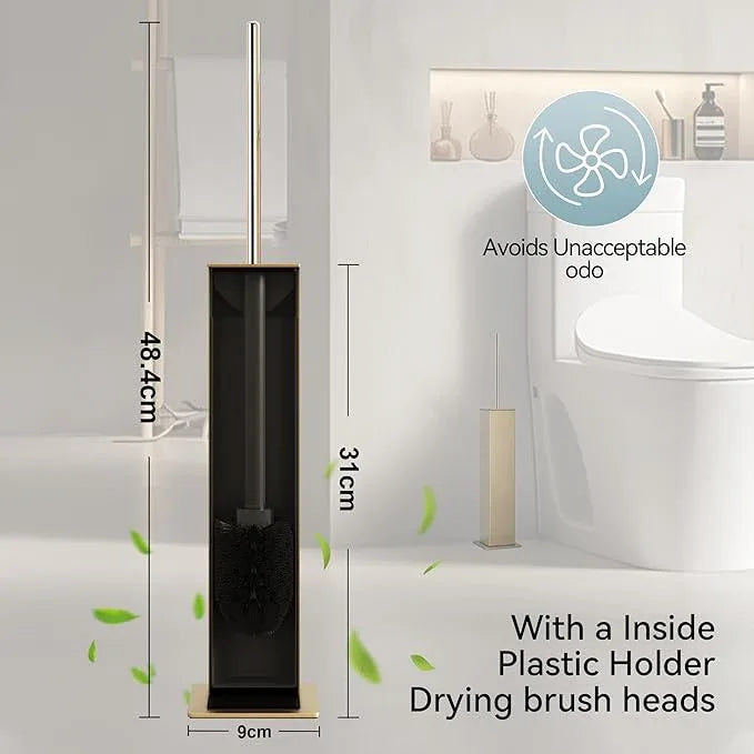 Gold Toilet Brush with Holder 304 Stainless Steel Toilet Bowl Brush, Square Bathroom Cleaner Brush - ModernBath