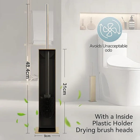 Gold Toilet Brush with Holder 304 Stainless Steel Toilet Bowl Brush, Square Bathroom Cleaner Brush - ModernBath