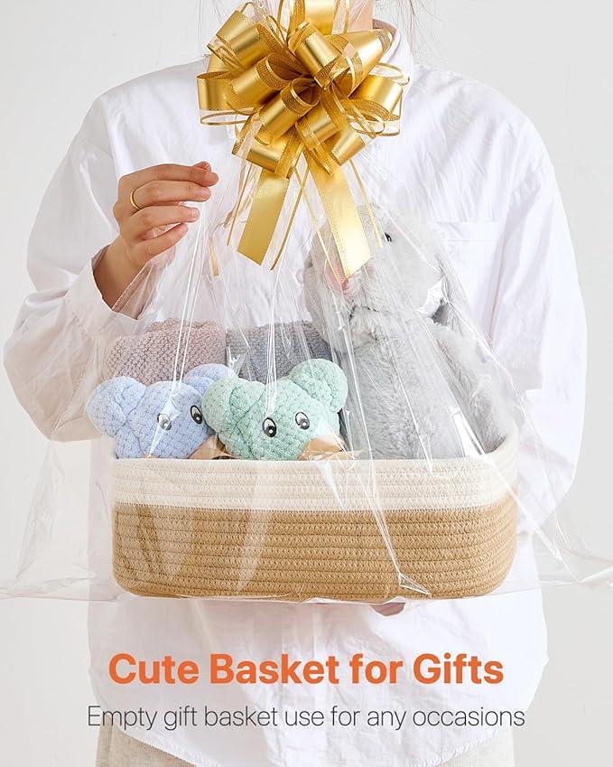 Small Woven Basket, 12 x 8 x 4.5 Inches, Storage Basket for Organizing, Cute Small Rope Shelf Closet Cube Storage Bins Baskets for Shelves, Dog Toy Gift Baskets Empty, 3 Pack White & Brown - ModernBath