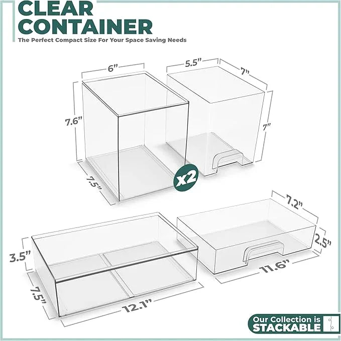 Sorbus Acrylic Storage Containers - 3 Pack, Stackable Storage Bins Set for Bathroom Organization - Clear Acrylic Drawer Organizers - Makeup Case Pull-Out Drawers (7.6’’ Tall and 12.1’’ Wide) - ModernBath