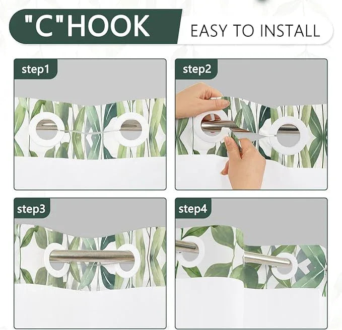 NAEMBCU No Hook Shower Curtain with Snap-in Liner, Tropical Green Watercolor Plant Bath Curtain with See Through Top, Waterproof Double Layer for Bathroom Decor, 71 x 74 Inch - ModernBath