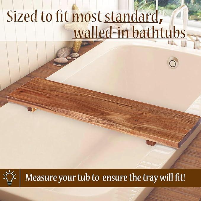 Premium Acacia Wood Bathtub Tray Caddy with Adjustable Legs, Minimalistic Design Bath Tray for Tub, Bathtub Accessories, Fit Standard and Against Wall Bath Tubs, Gift Idea for Women - ModernBath