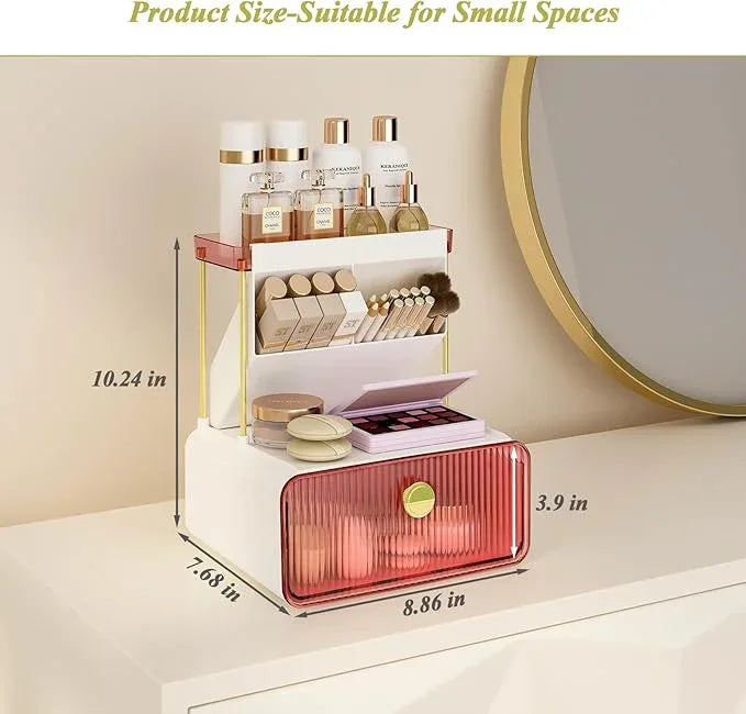 FOLLOWIN Bathroom Organizers and Storage with Drawer,Vanity Storage Organizer with Makeup Brushes Holder, Perfume Lotion Cosmetic Organizer,Blush Pink - ModernBath